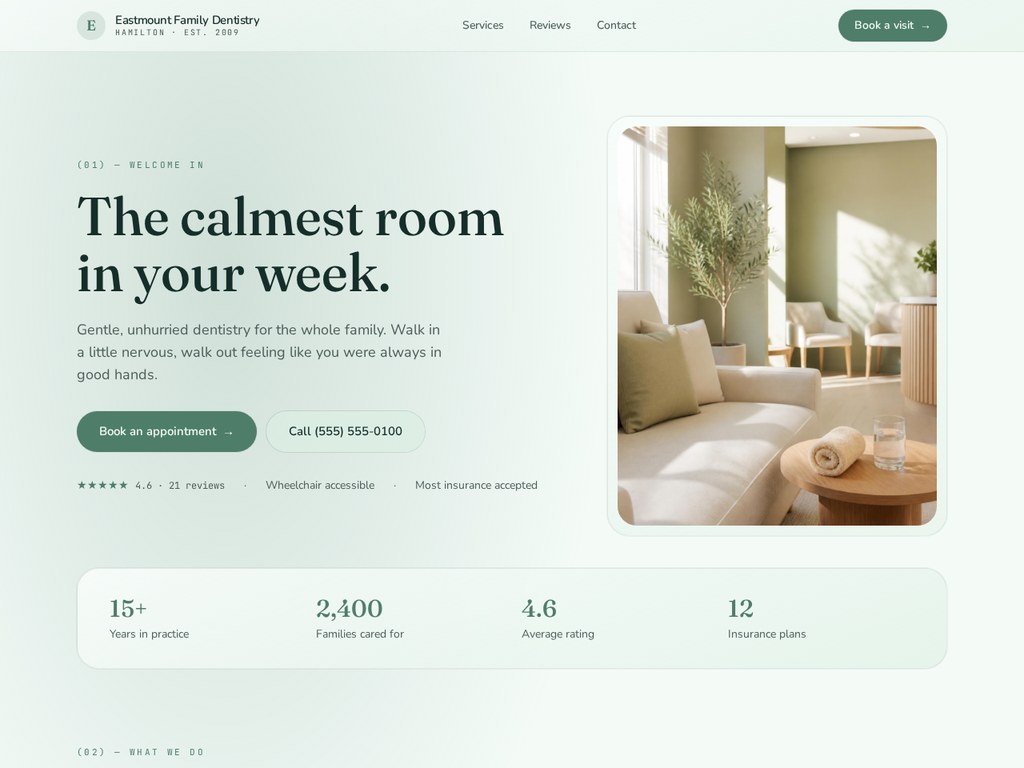 Homepage of the Eastmount Clinic demo site