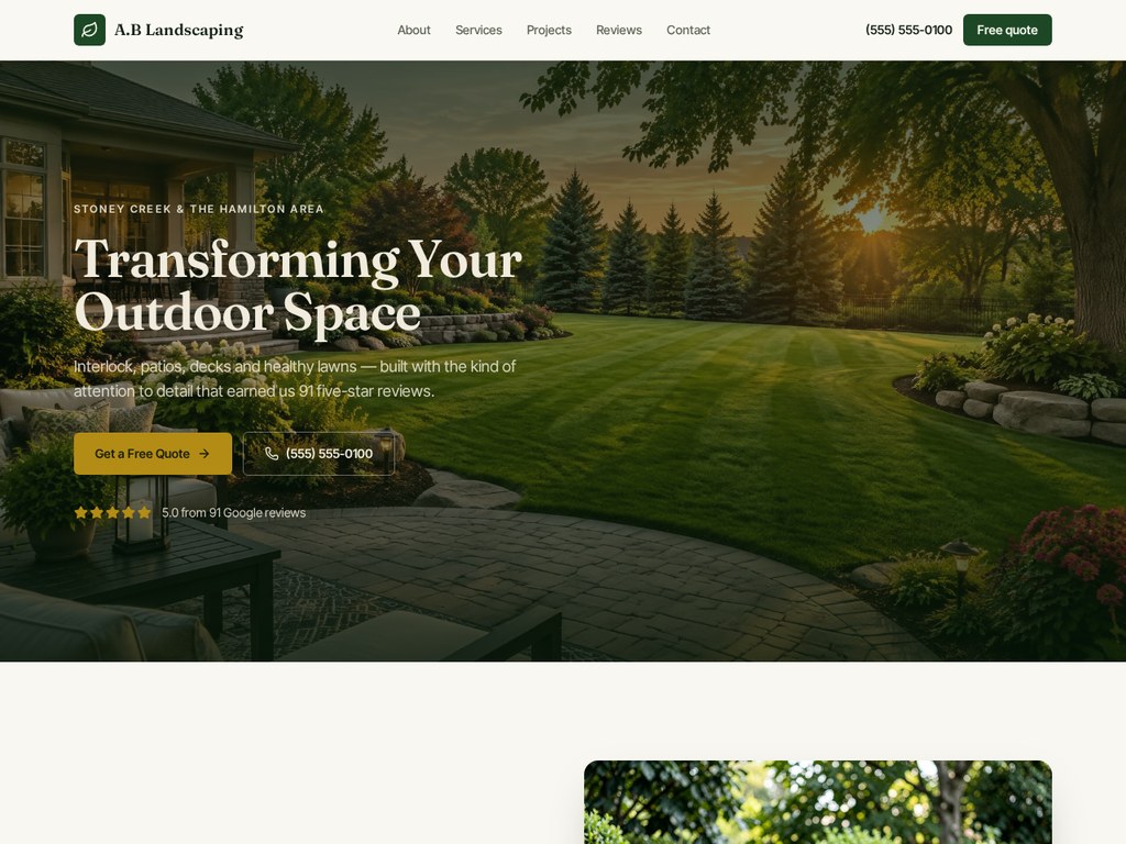 Homepage of the Green Lawn Visions demo site
